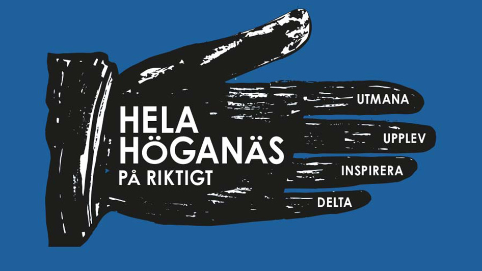 Logotyp: en svartfärgad öppen handflata med texten "Hela Höganäs på riktigt"